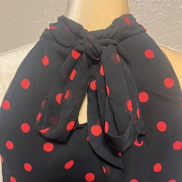 Maurices Black and Red Polka Dot Tie Neck Blouse Size M - Picture 5 of 8